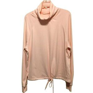 Tankaneo Sweatshirt Loose Fit Turtleneck Draw Tie Women's Size L Thumbholes Pink